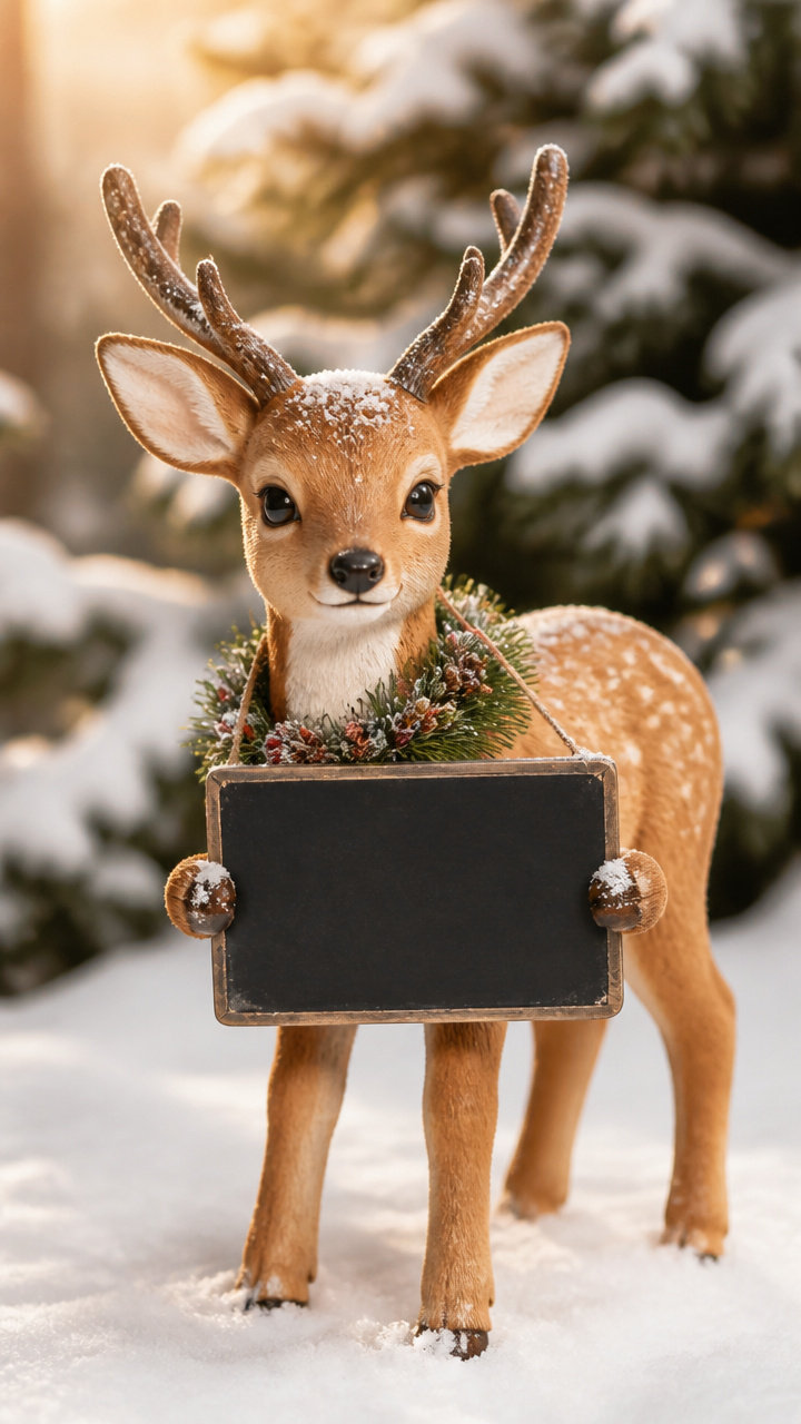 Chalkboard-Sign Deer Holding Holiday Messages
