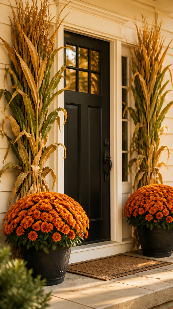 Classic Flank with Corn Stalks and Orange Mums