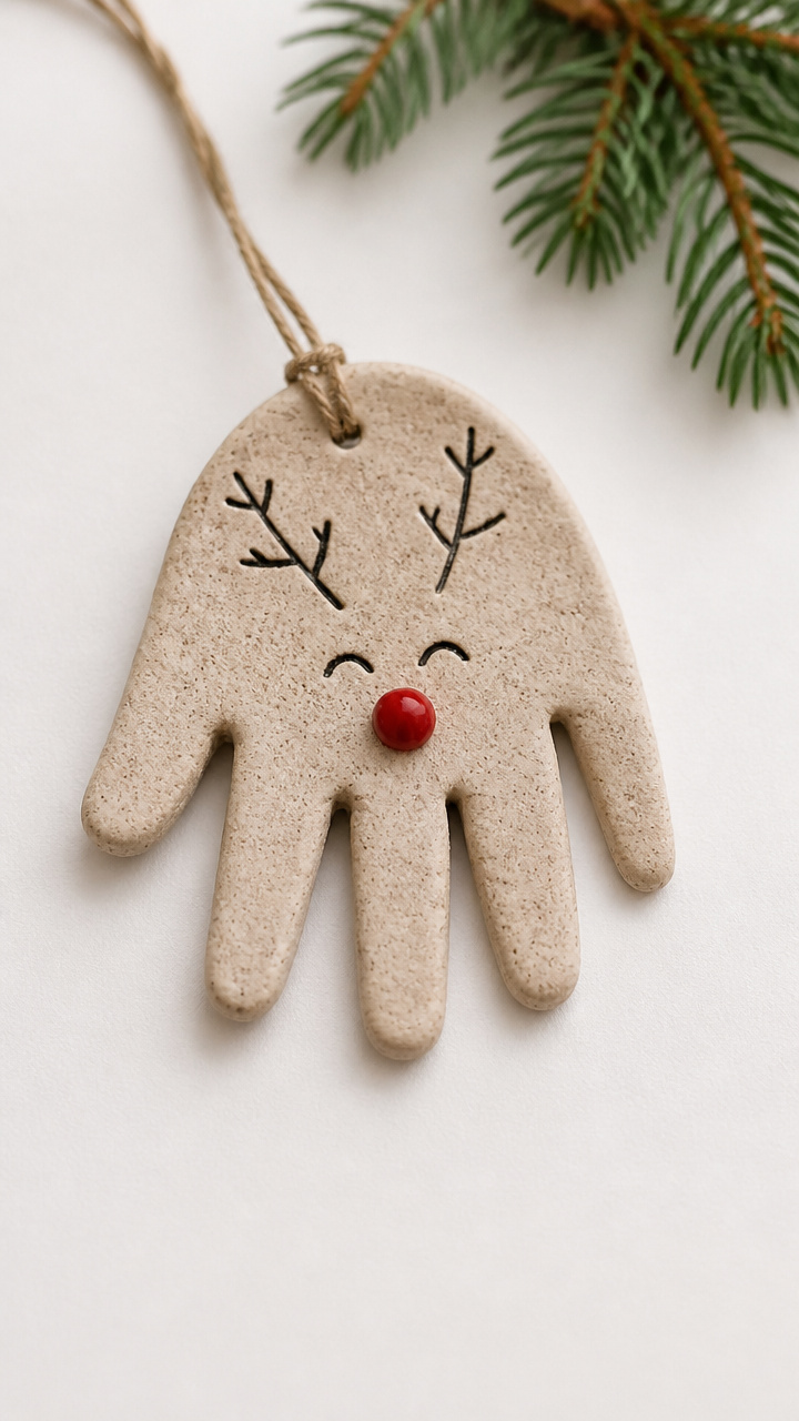 Clay Handprint Reindeer Ornaments