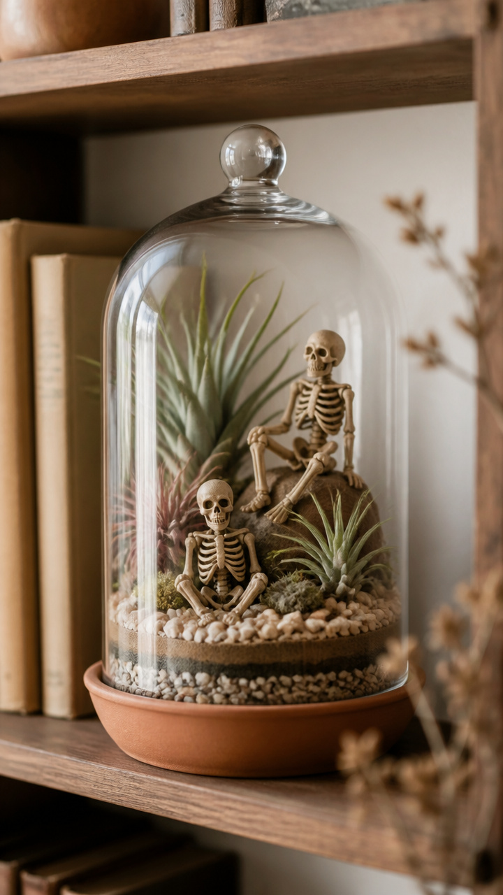 Clay Pot Terrarium with Mini Skeletons