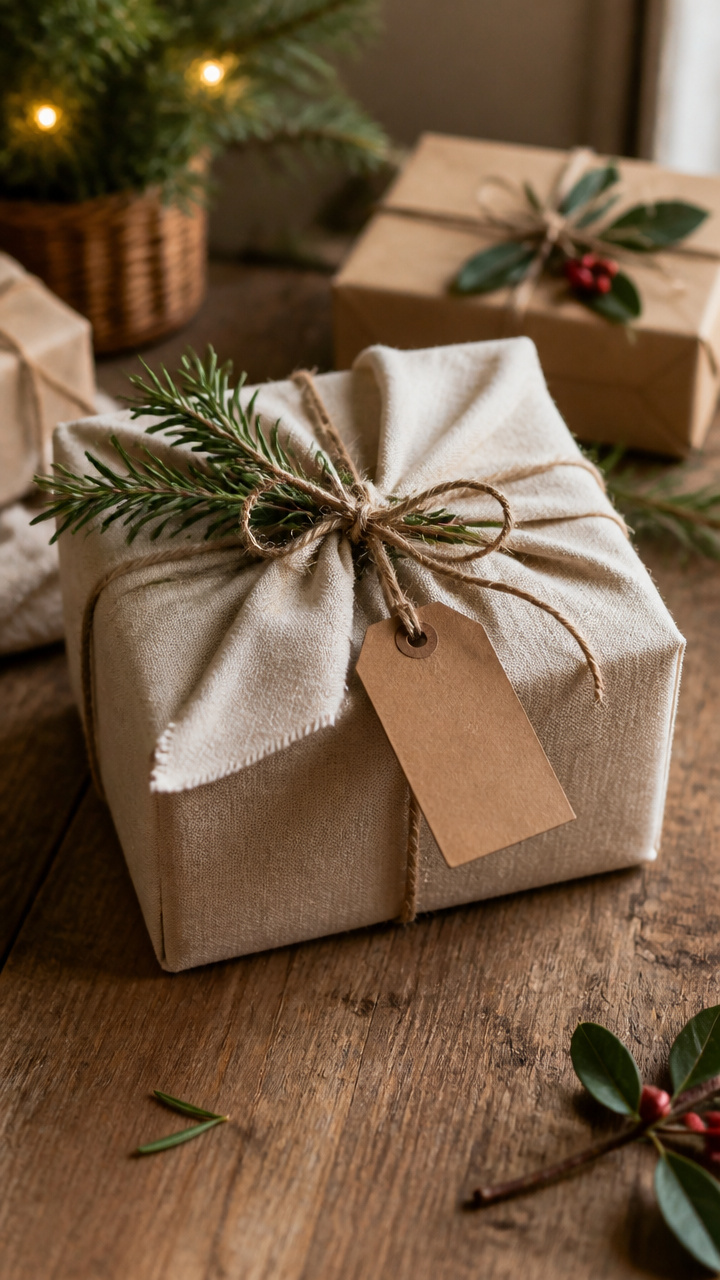 Cloth-Wrapped Presents with Twine and Tags