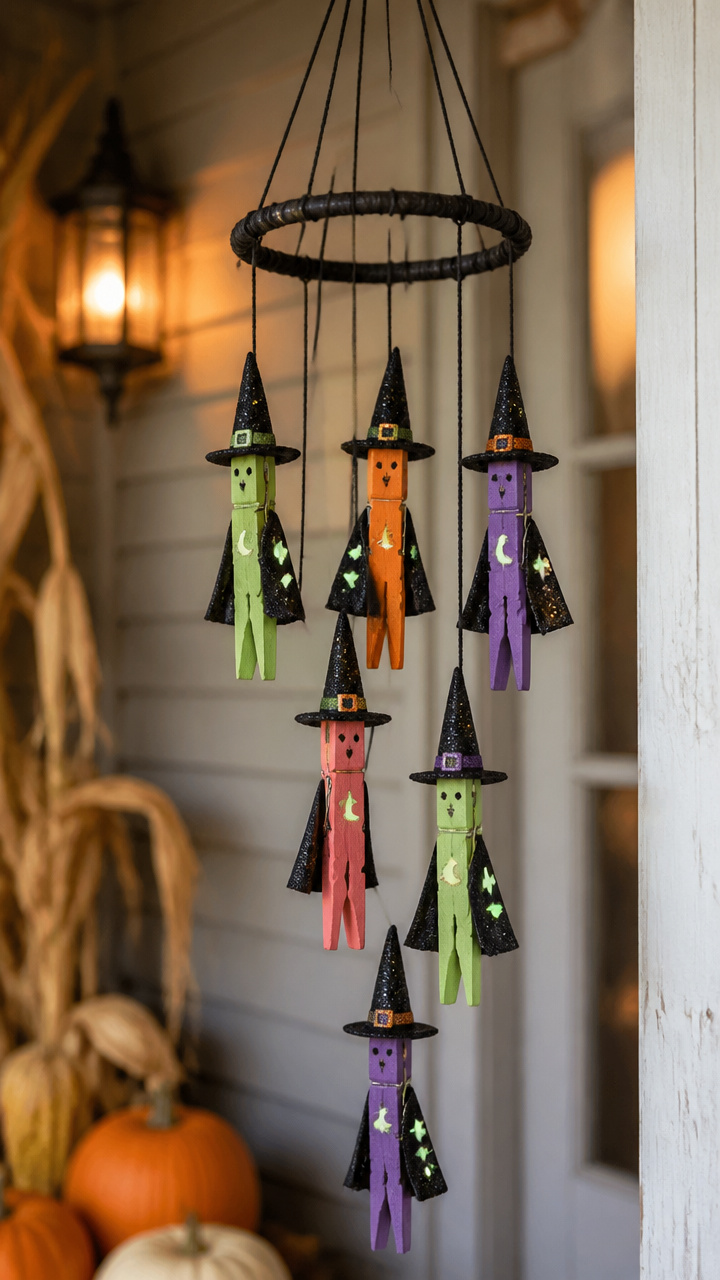 Clothespin Witch Mobile