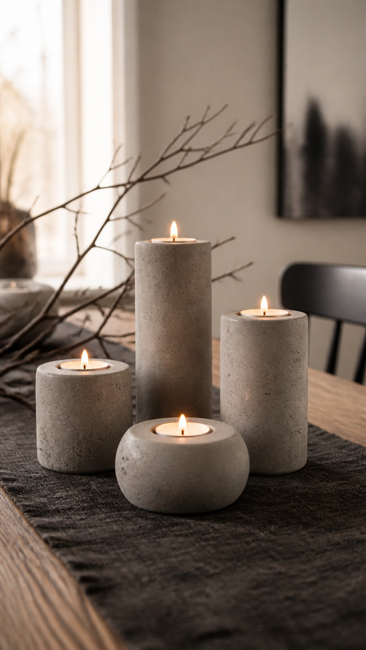 Concrete Candle Holders with Flickering Tealights