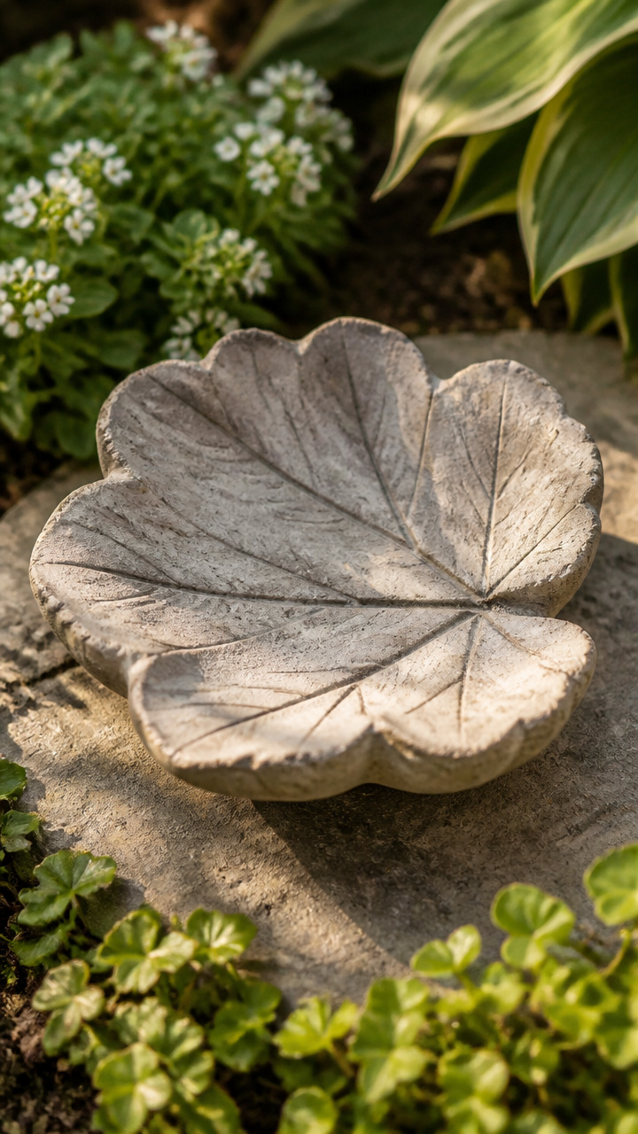 Concrete Leaf Cast Bird Bath