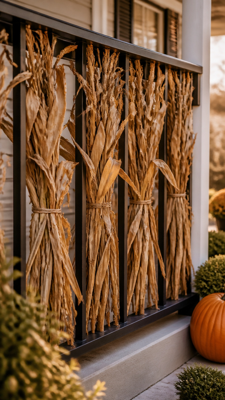 Corn Stalk Fence Along the Porch Rail