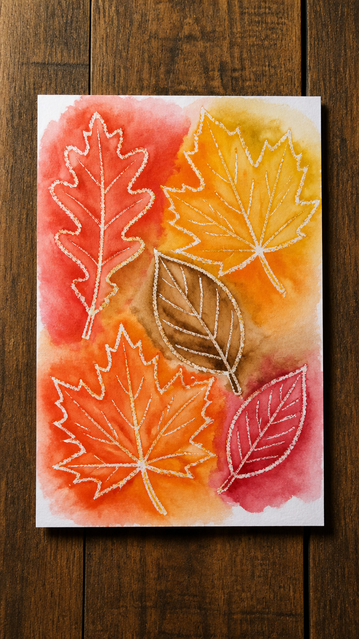 Crayon-Resist Leaf Cards