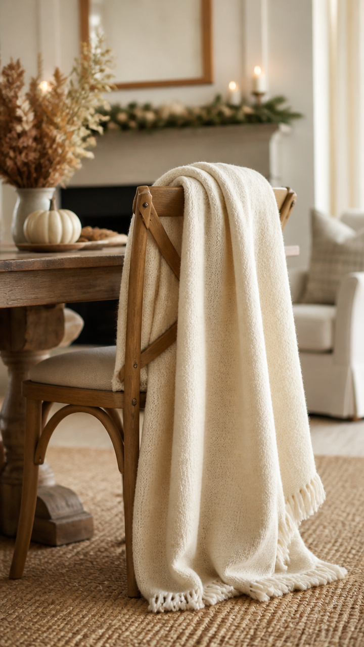 Cream-Colored Wool Throw Blankets on Seating