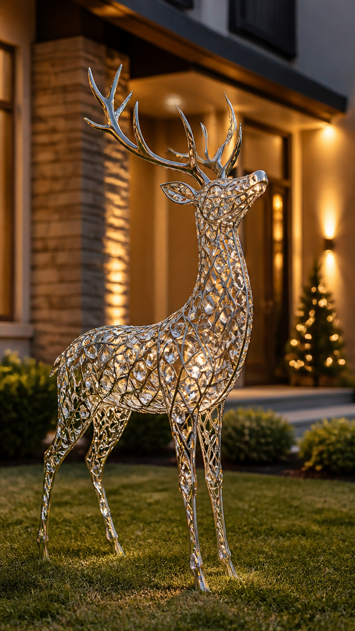 Crystal-Adorned Majestic Stag Sculpture