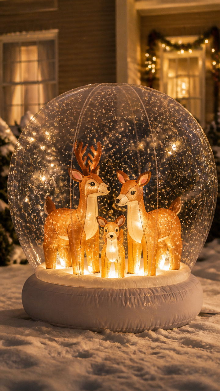 Deer-Themed Inflatable with Falling Snow Effect