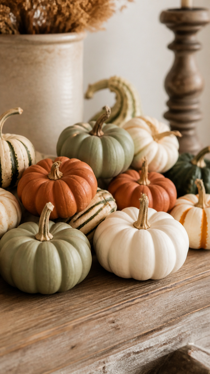 Display Mini Pumpkins in Earthy Tones