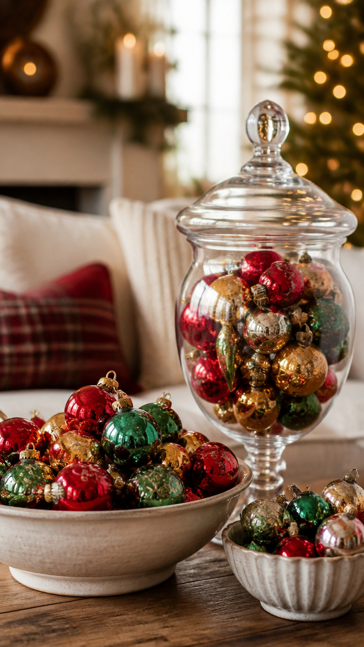 Display Vintage-Inspired Glass Ornaments in Bowls