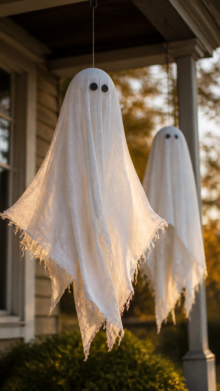 DIY Hanging Ghosts from Old Sheets