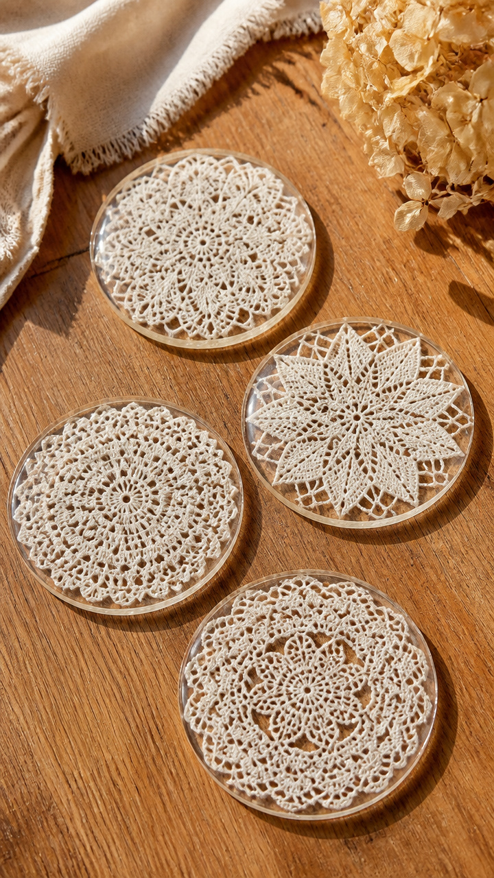 Doily-Coasters with Resin
