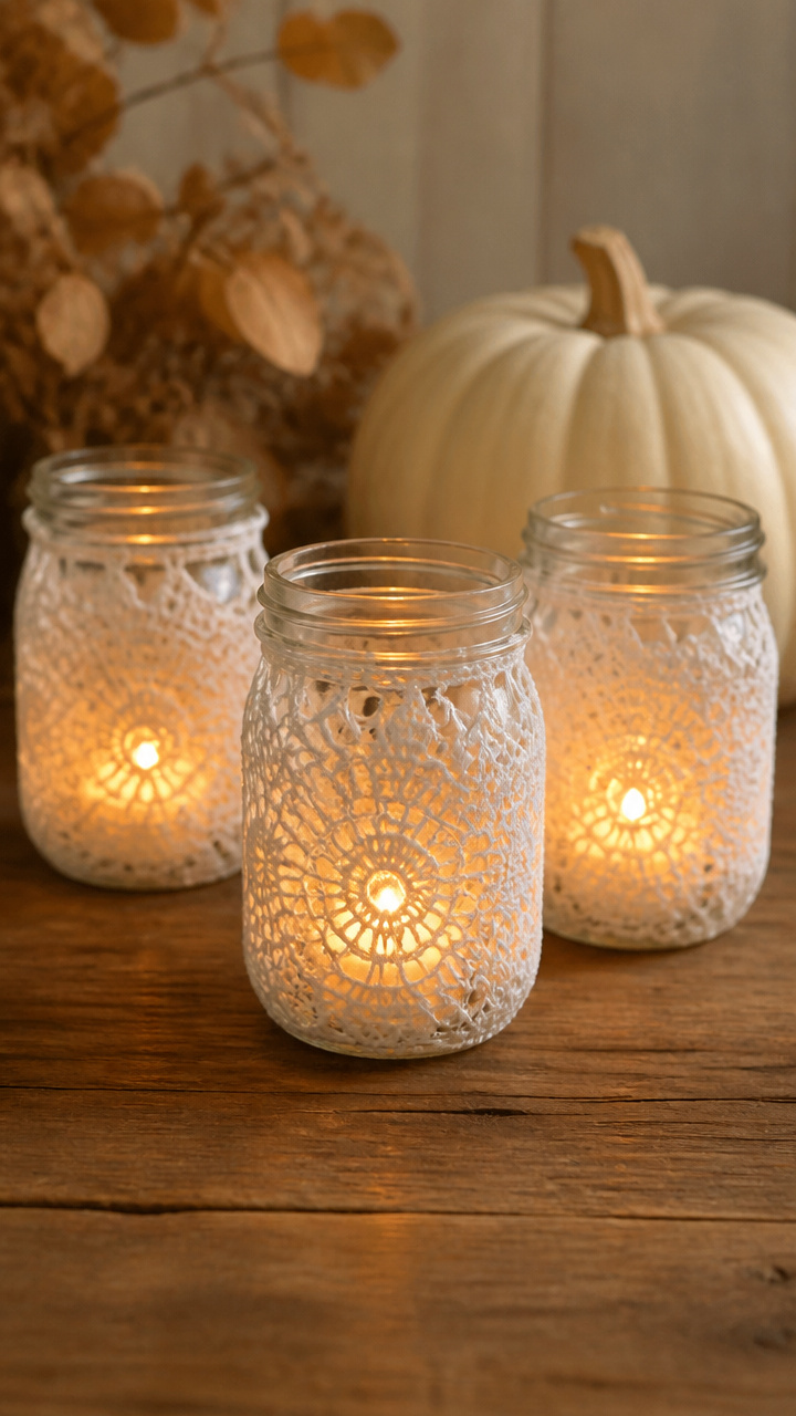 Doily-Covered Candle Jars