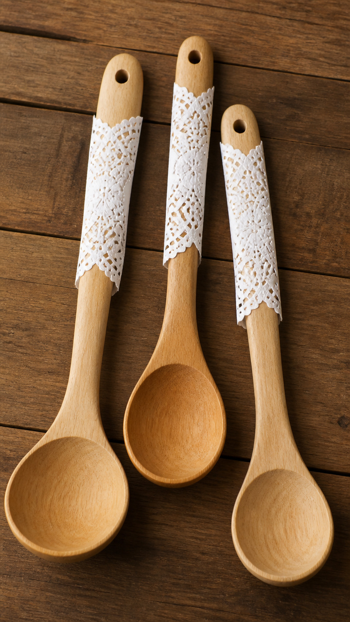 Doily-Embellished Wooden Spoons