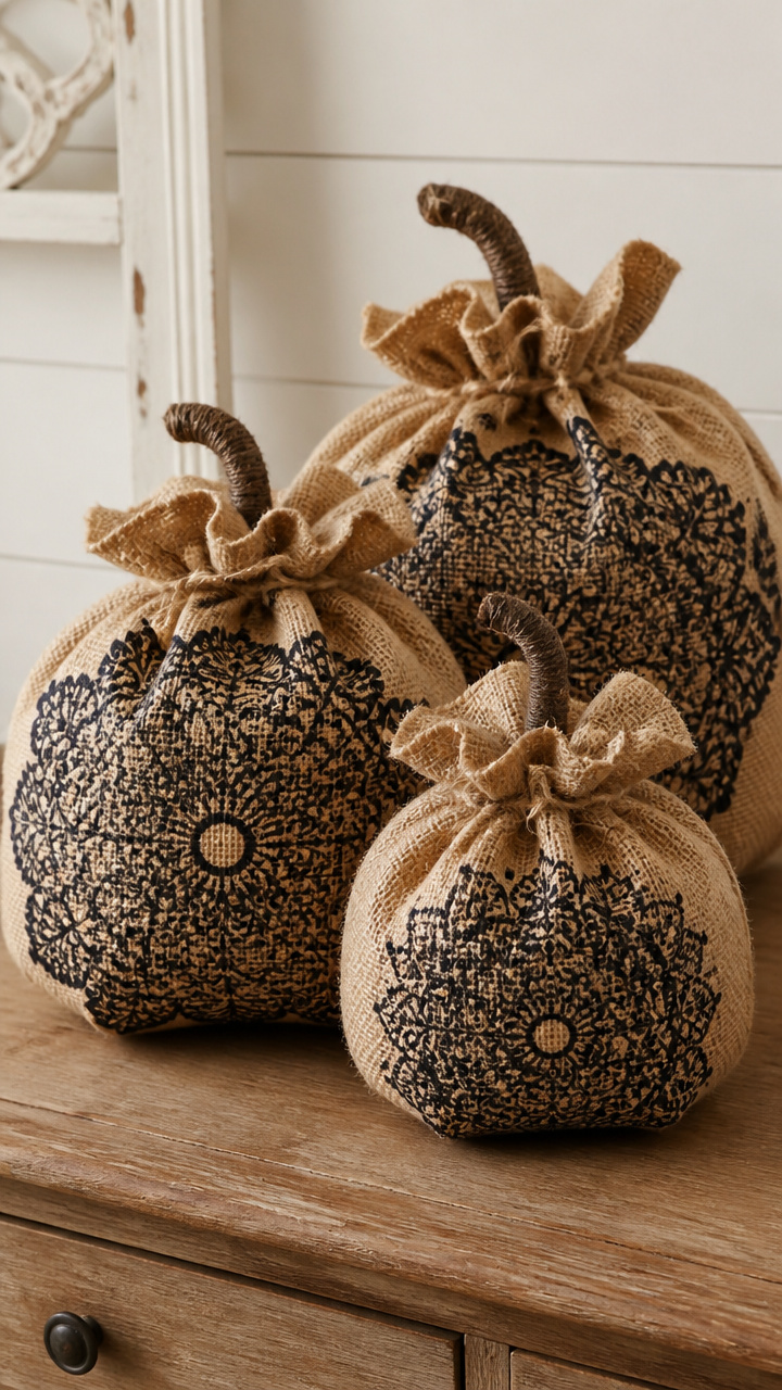 Doily-Stenciled Burlap Bags