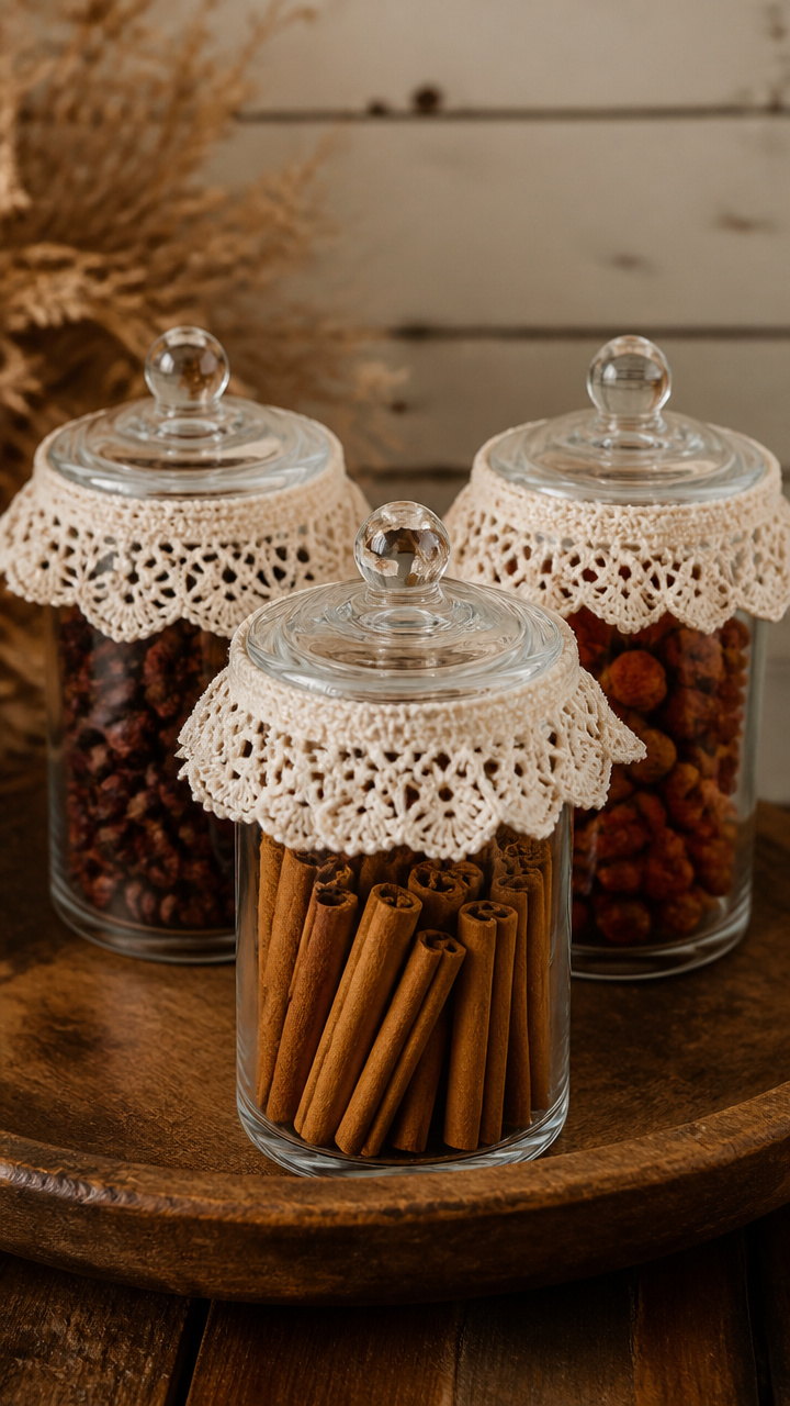 Doily-Trimmed Apothecary Jars