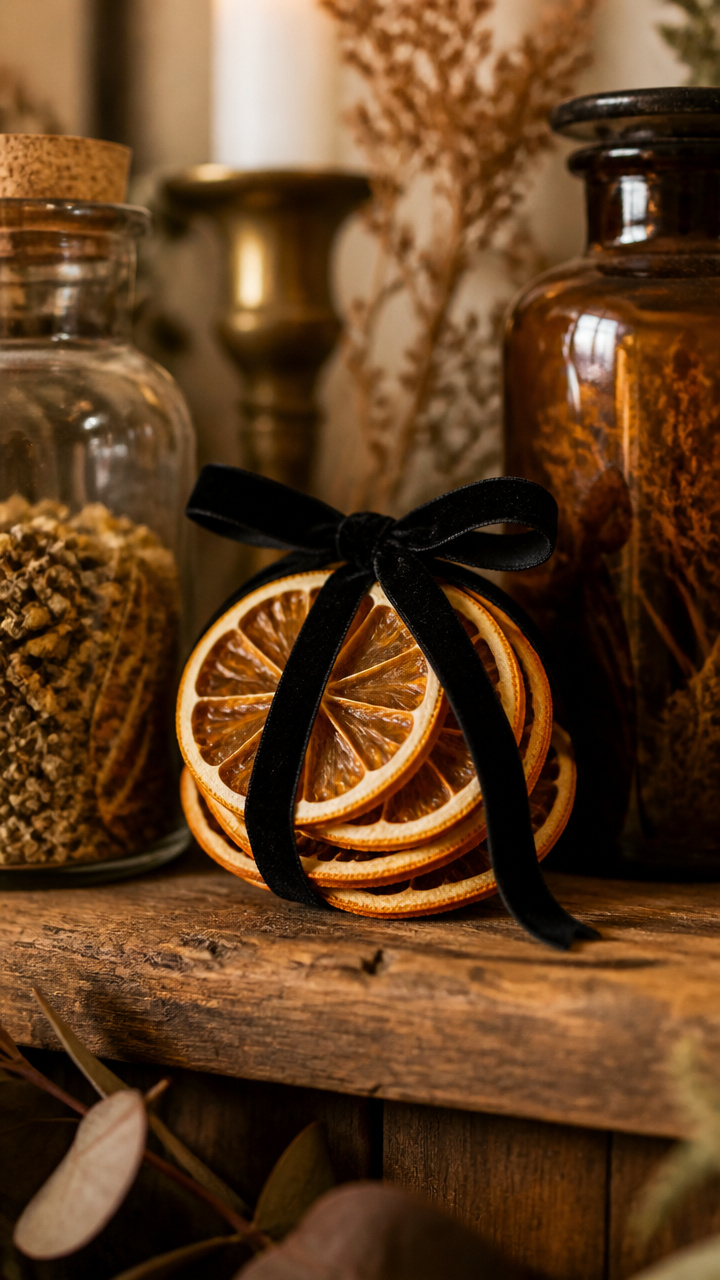 Dried Citrus Slices Tied with Black Ribbon