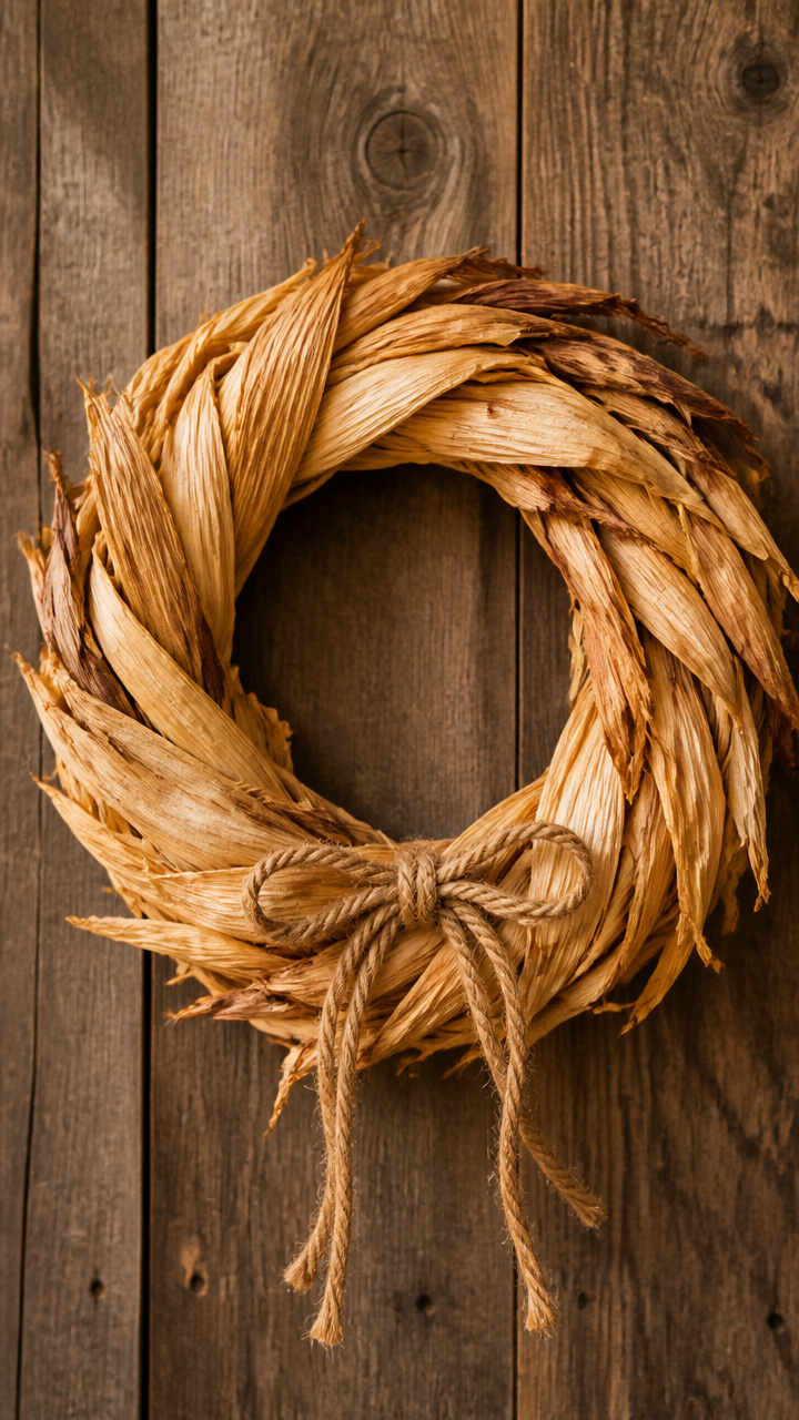 Dried Corn Husk Wreath with Twine Bow