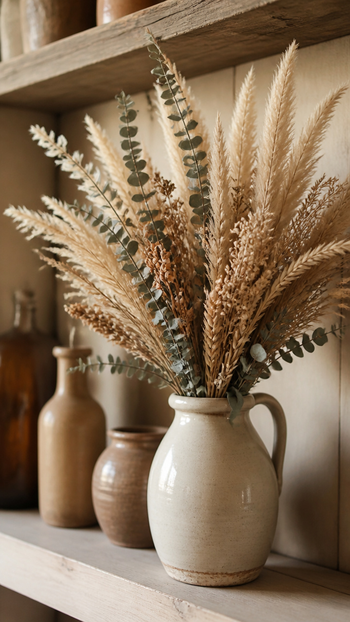 Dried Floral Arrangements in Vintage Vases