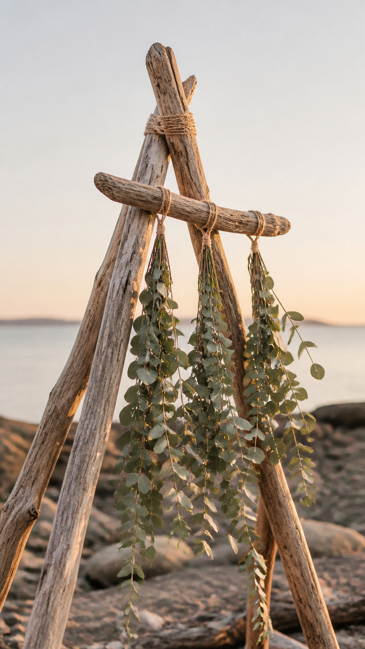 Driftwood Arch with Hanging Eucalyptus