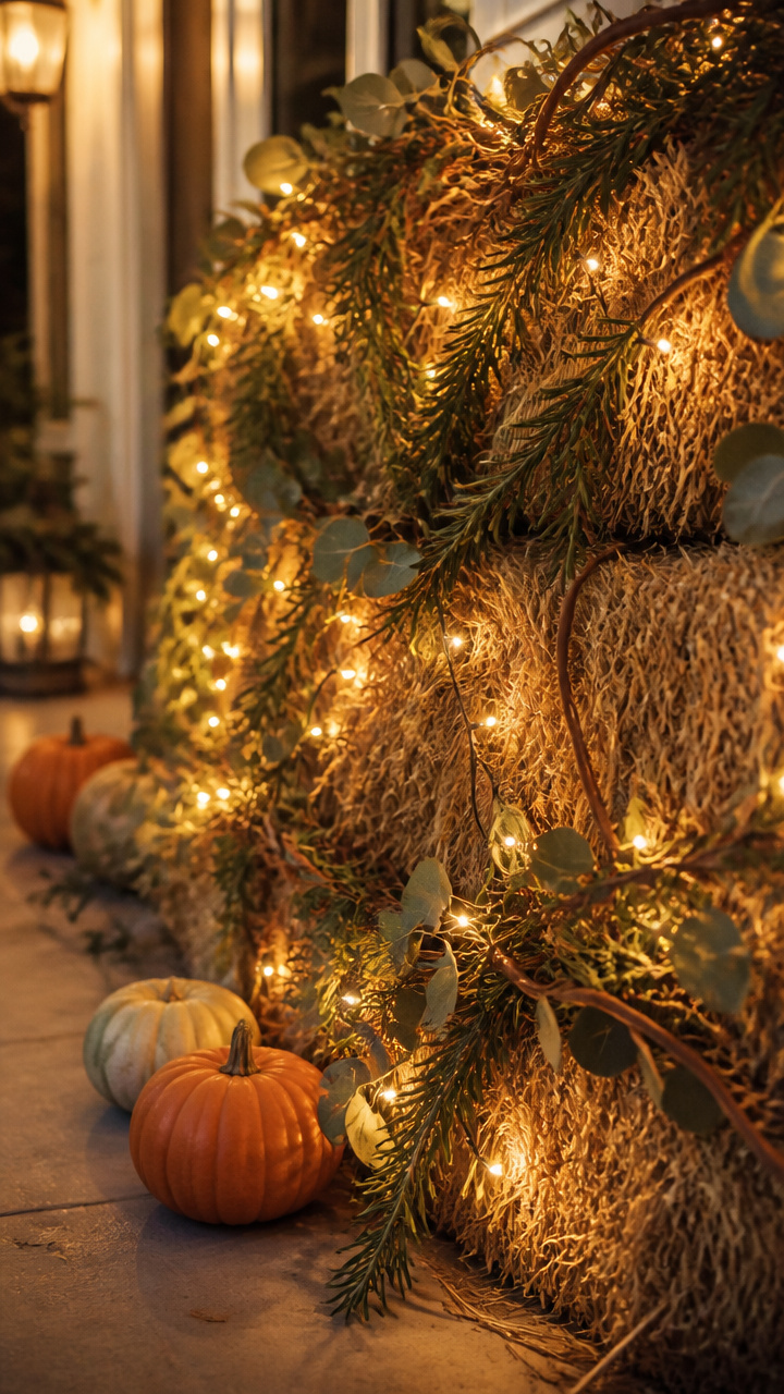 Fairy Lights Woven Through Hay and Vines