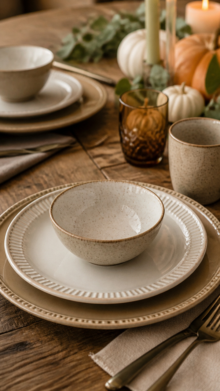 Farmhouse-Inspired Dinnerware with Rim Details