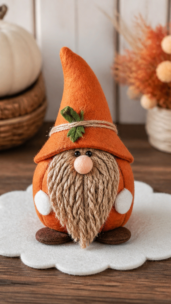 Felt Pumpkin Gnome with Twine Beard