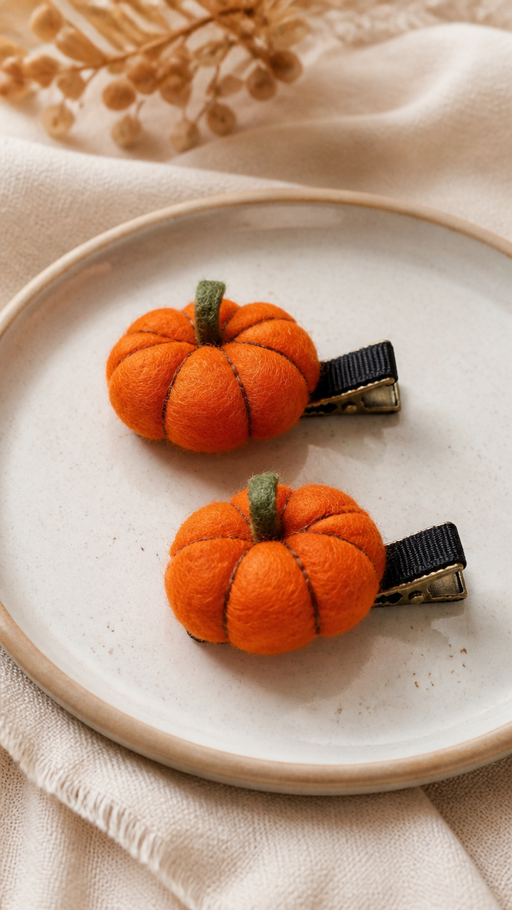 Felt Pumpkin Hair Clips