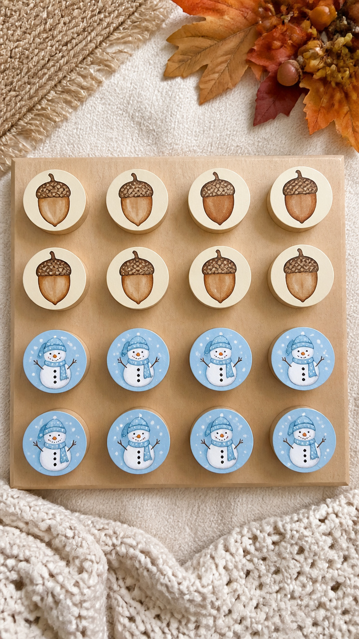 Flippable Acorn & Snowman Peg Board