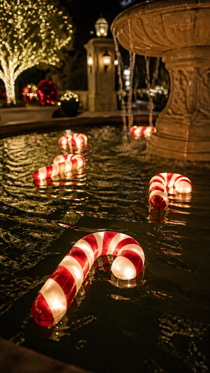 Floating Candy Cane Markers in a Fountain or Water Feature