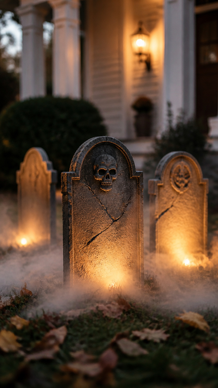 Fog-Filled Gravestones with Hidden Lights