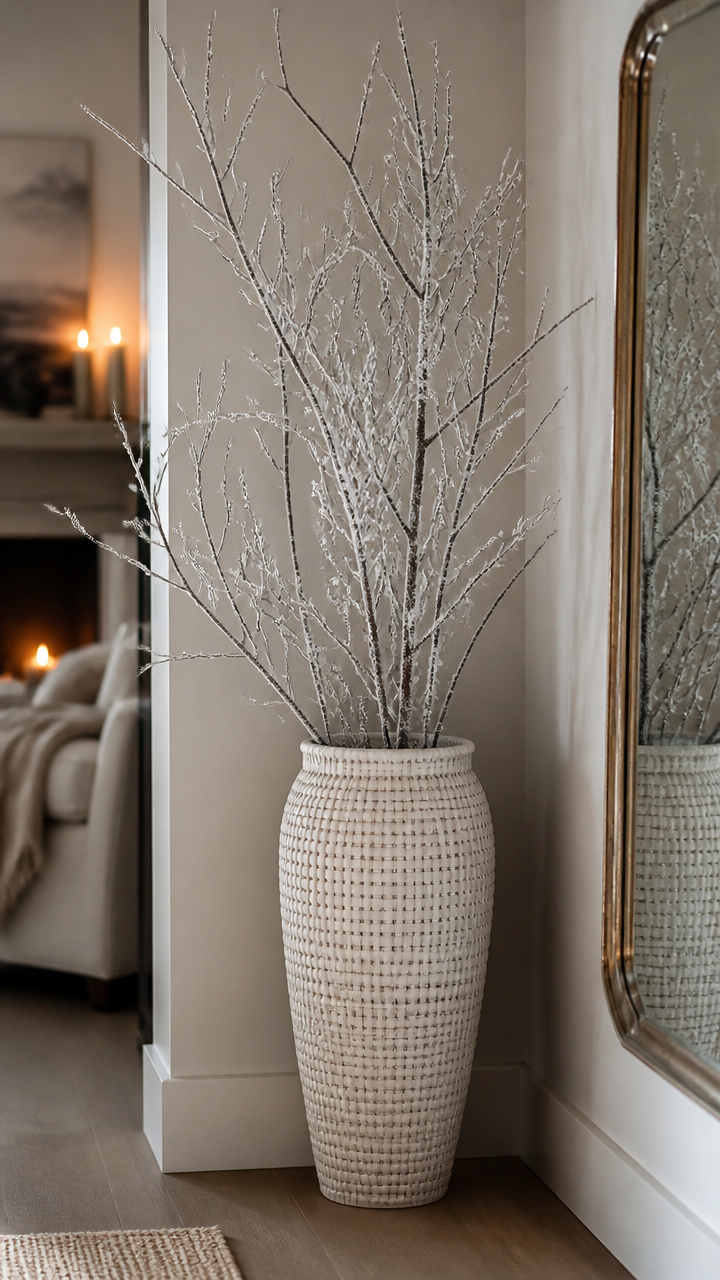Frosted Branches in a Tall Urn