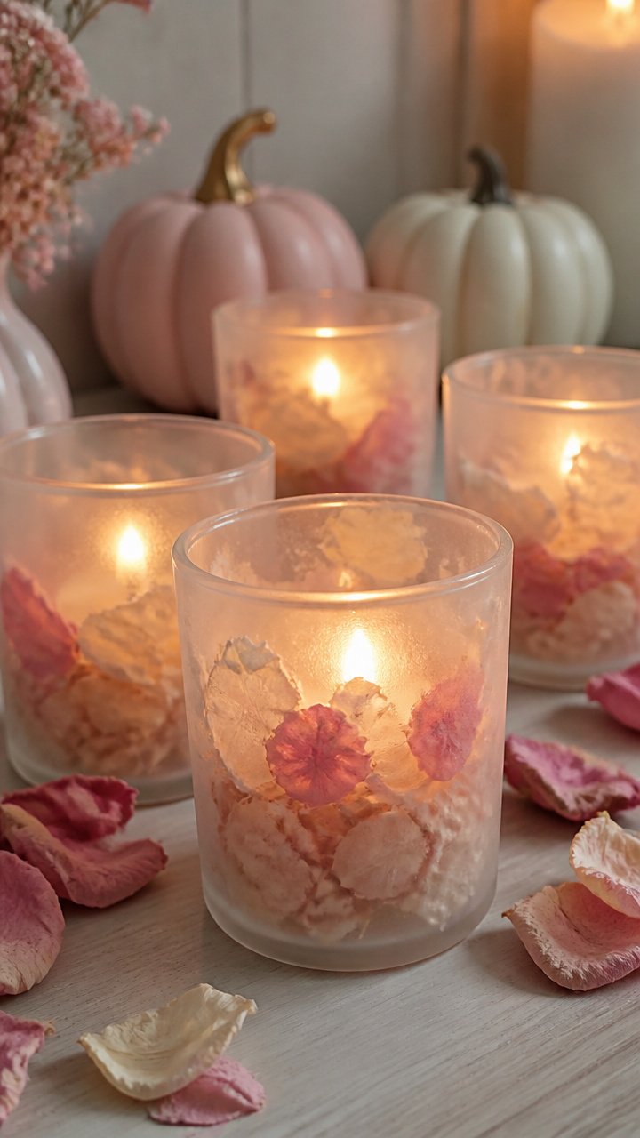 Frosted Glass Candle Holders with Petals
