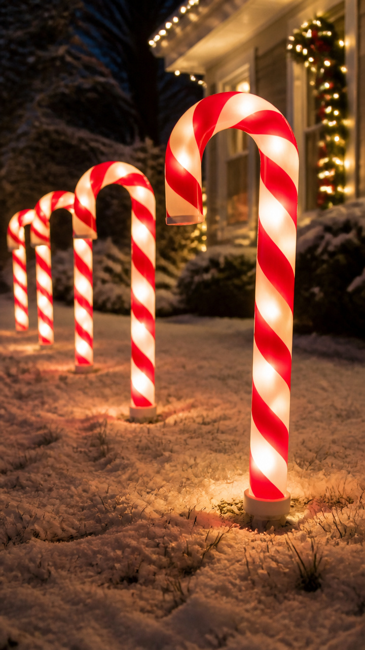 Giant Candy Cane Lights in the Lawn