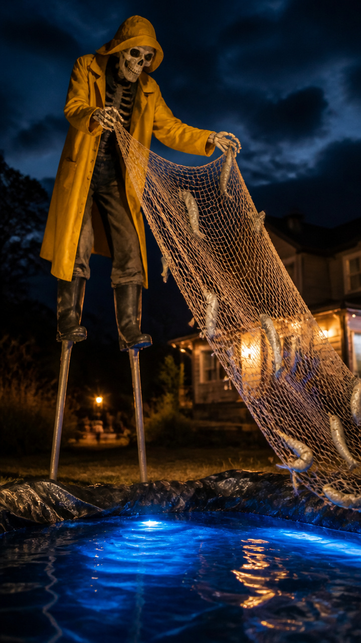 Giant Skeletal Fisherman Casting a Net