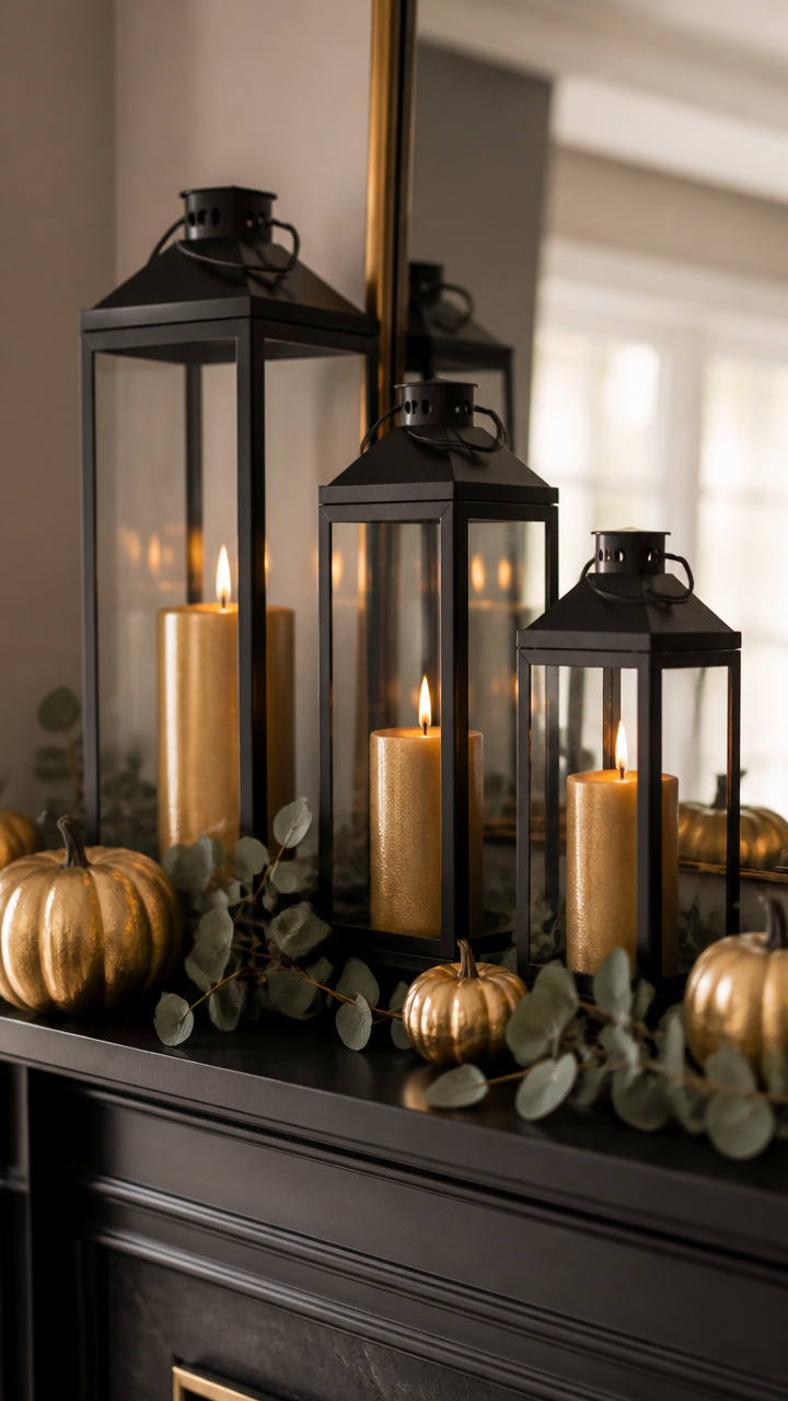 Gilded Candle Lanterns on the Mantel
