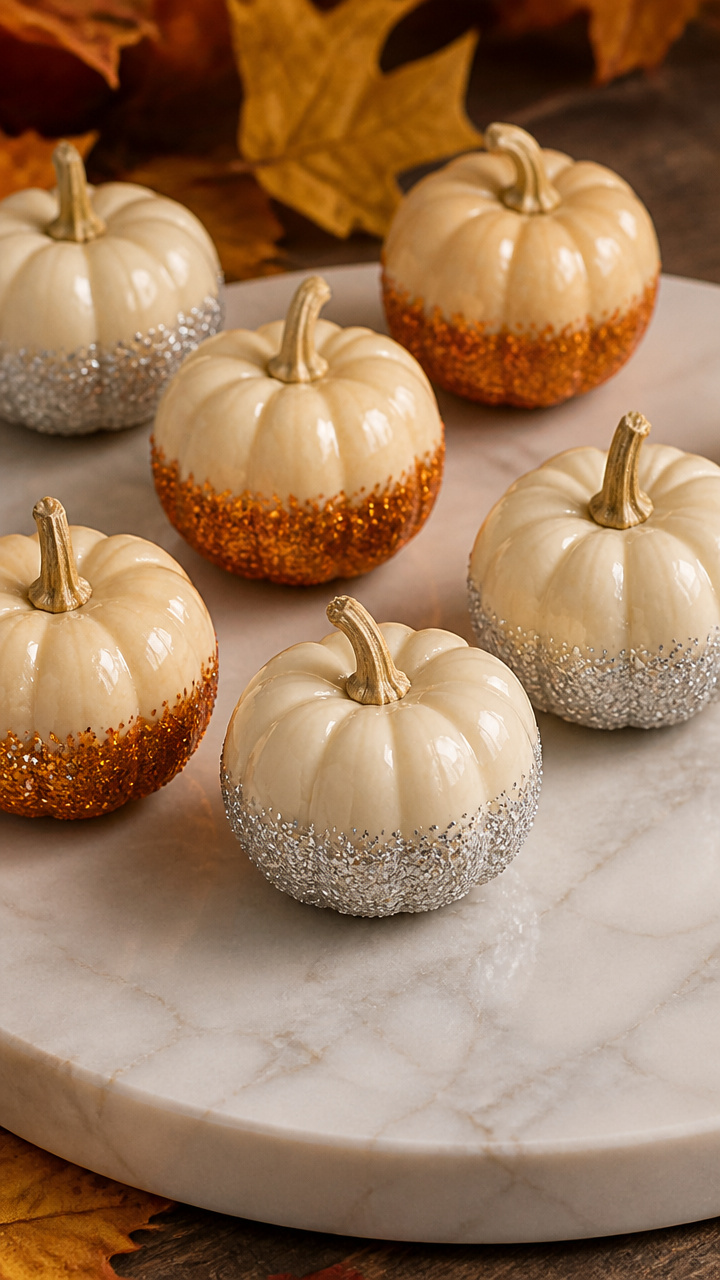 Glitter-Dipped Mini Pumpkins