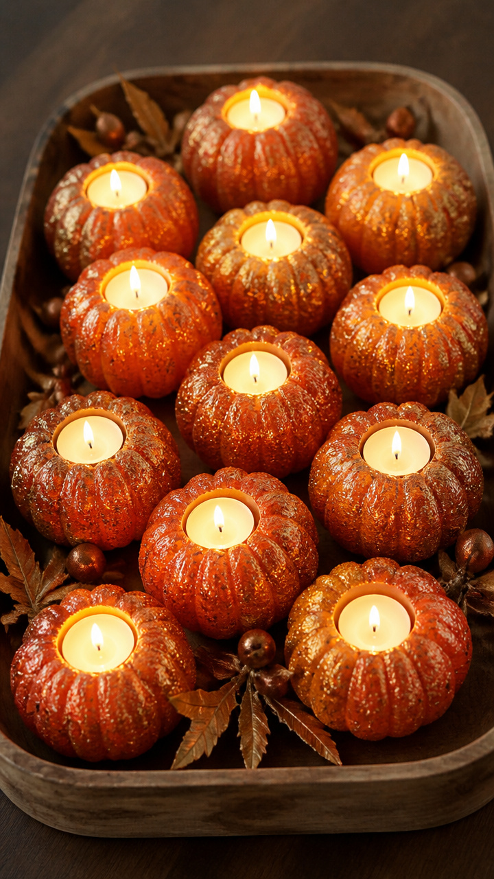 Glittered Pumpkin Votives