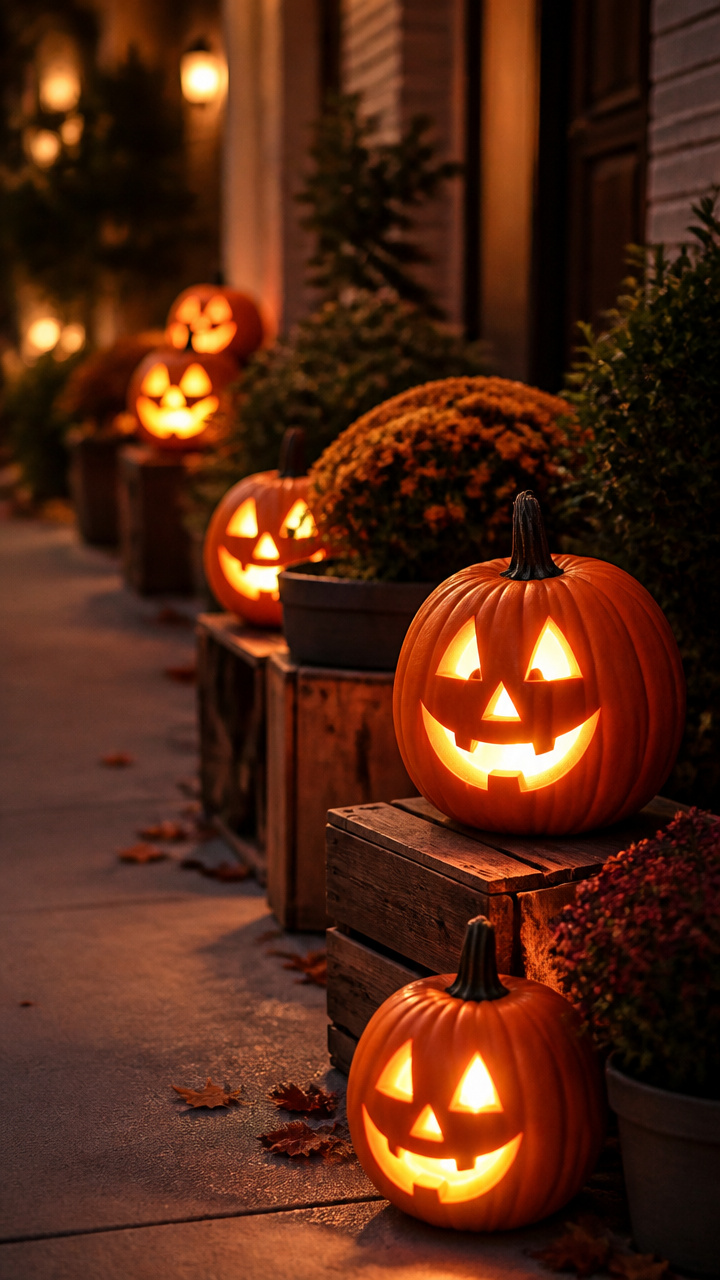Glowing Jack-o'-Lanterns with Flickering LED Candles