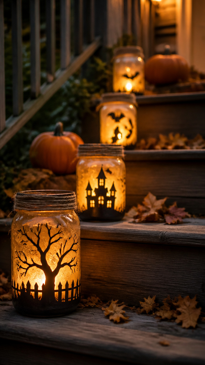 Glowing Jar Lanterns with Spooky Silhouettes