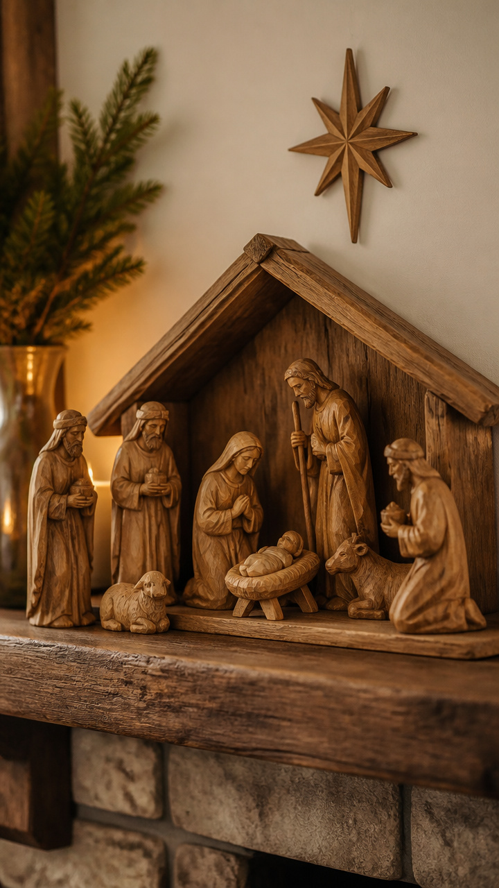 Hand-Carved Wooden Nativity Scene