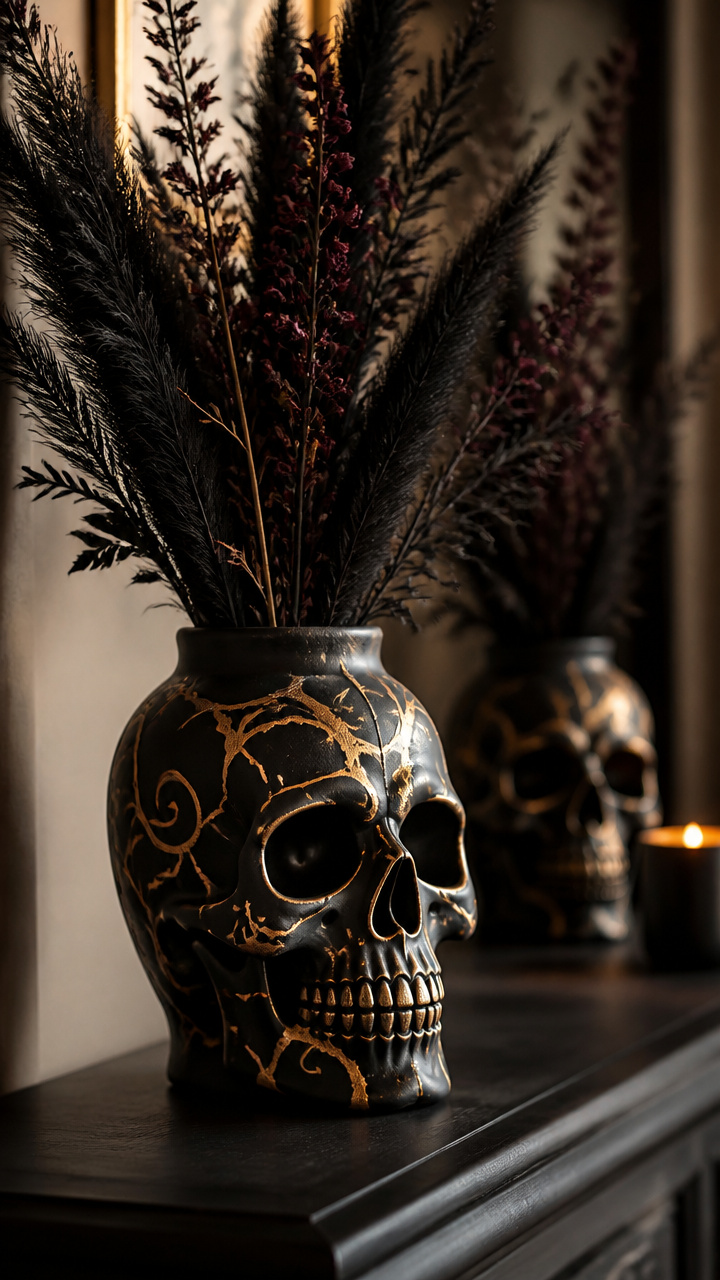 Hand-Painted Gold Skull Vases