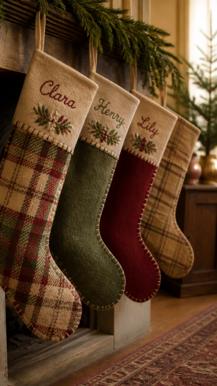 Hand-Sewn Felt Stockings with Embroidered Names