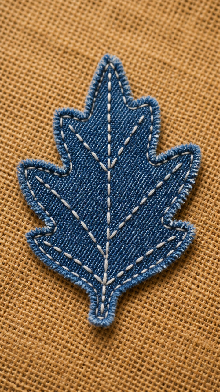 Hand-Stitched Denim Leaf Patch