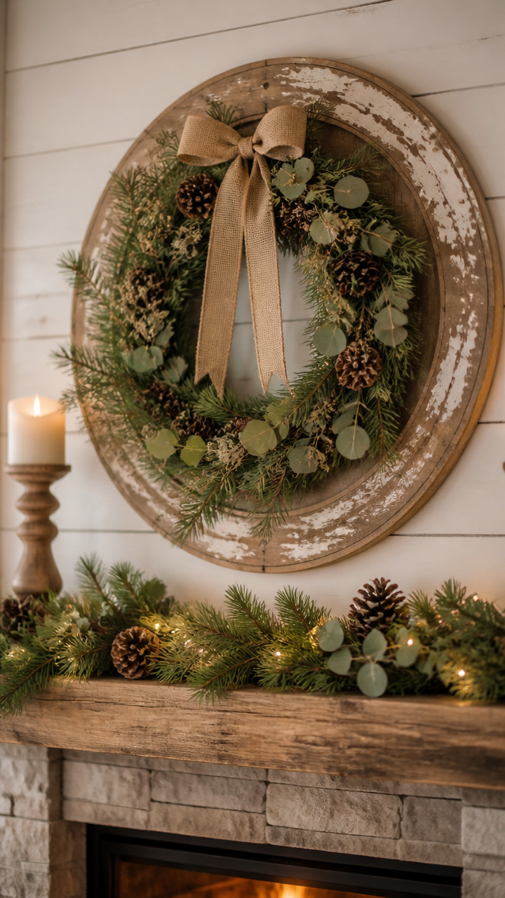 Hang a Distressed Wood Mantel Wreath