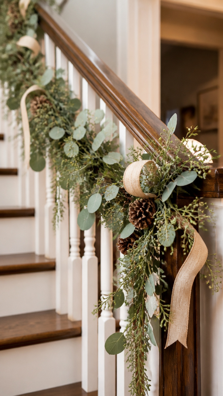 Hang Eucalyptus on Stair Railings