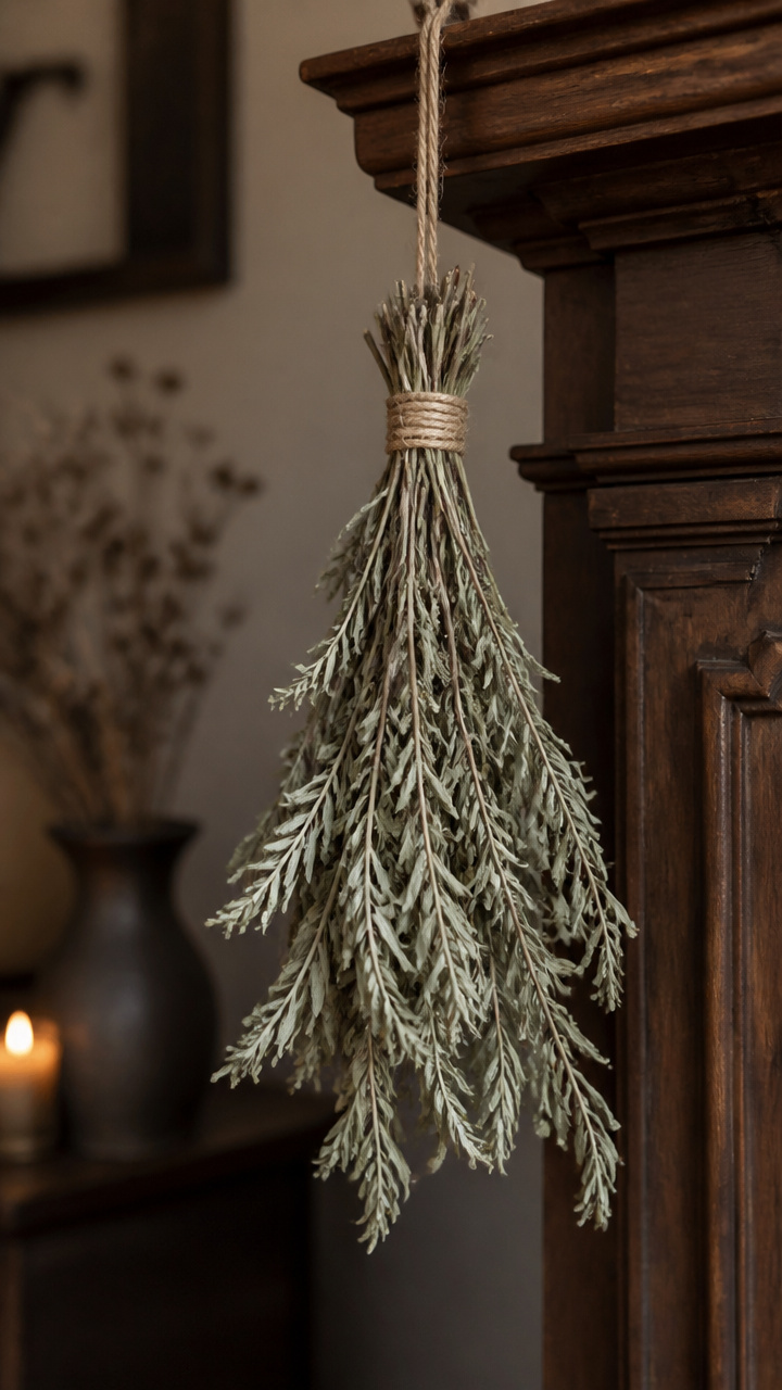 Hanging Bunch of Dried Mugwort by Twine