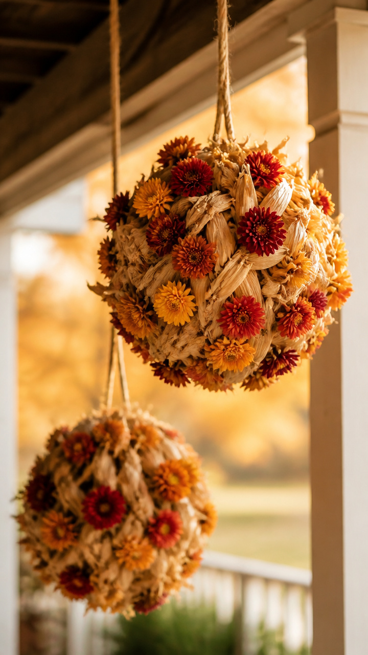 Hanging Corn and Mum Spheres