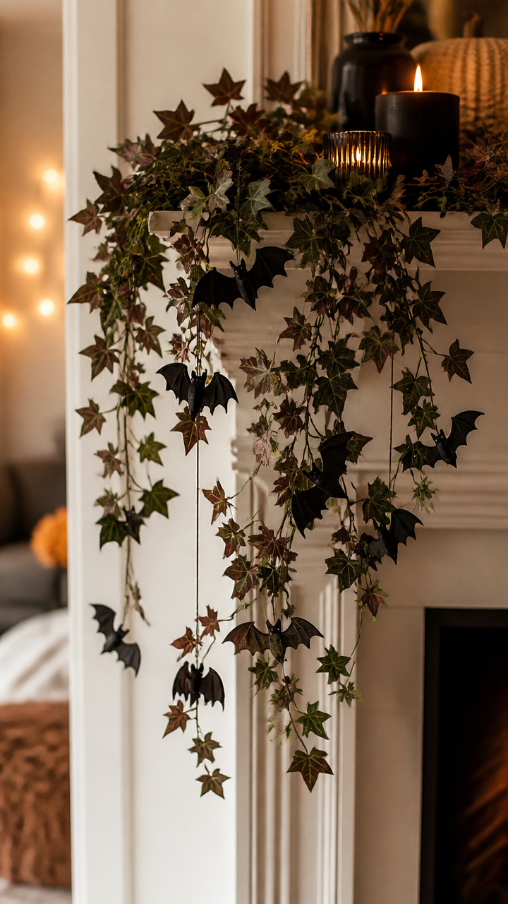 Hanging Faux Ivy with Tiny Bats
